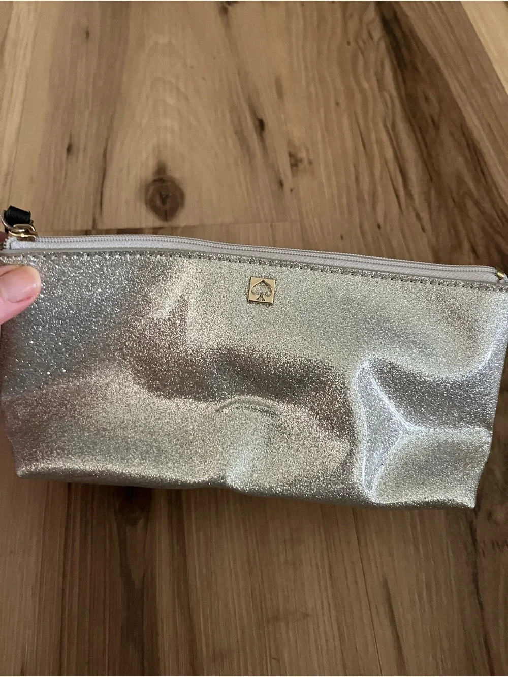 Kate Spade New York Silver Glitter Cosmetic Bag Pouch Purse Case